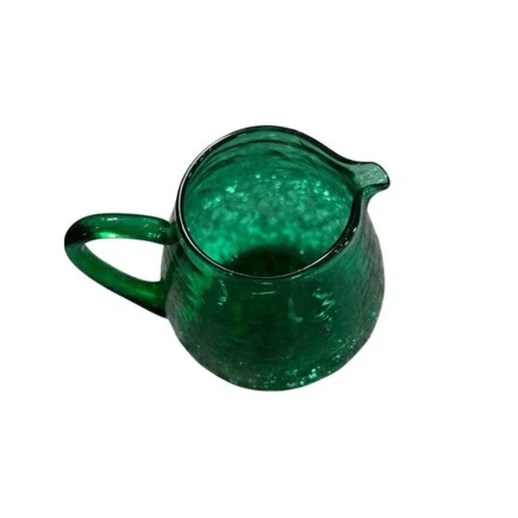 Vintage Crackle Glass Bud Vase Set Amber Green Blue Mini Pitcher Trio - Picture 8 of 15